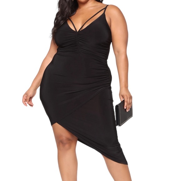 Fashion Nova Dresses & Skirts - Fashion Nova Lost For Words Asymmetrical Midi Dress Black Plus 3X  Date Night